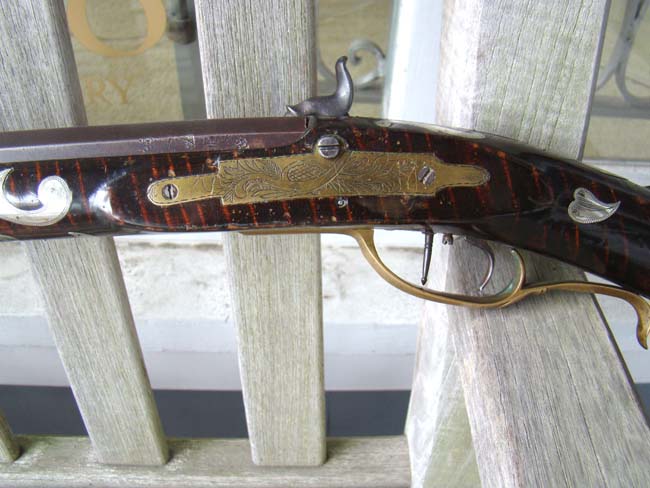 A fine silver inlaid curly maple Pennsylvania percussion long rifle by Joseph Douglass of Huntington county circa 1850-1860. — image 7